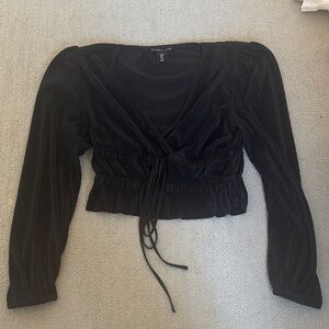 Sincerely Jules Black Ribbed Wrap Blouse
